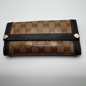 GUCCI COATED PATENT LEATHER MONOGRAM LONG WALLET